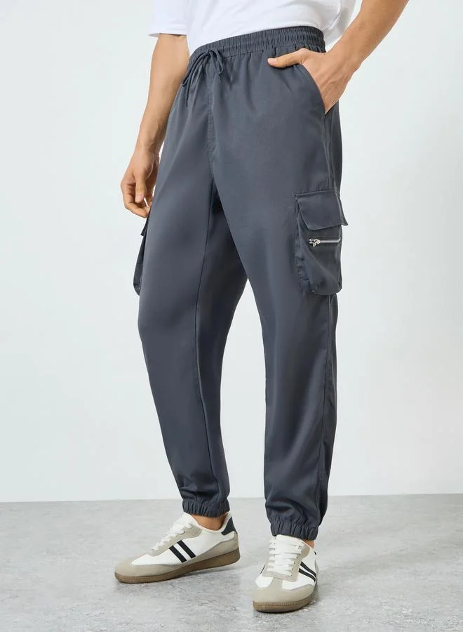 Take Two Charcoal Men Charcoal Relaxed Fit Cargo Pants for Men | Best Price UAE